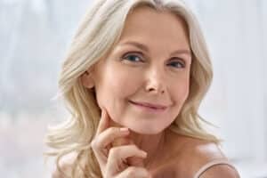 Close-up of mature woman's face showing rejuvenated eyes
